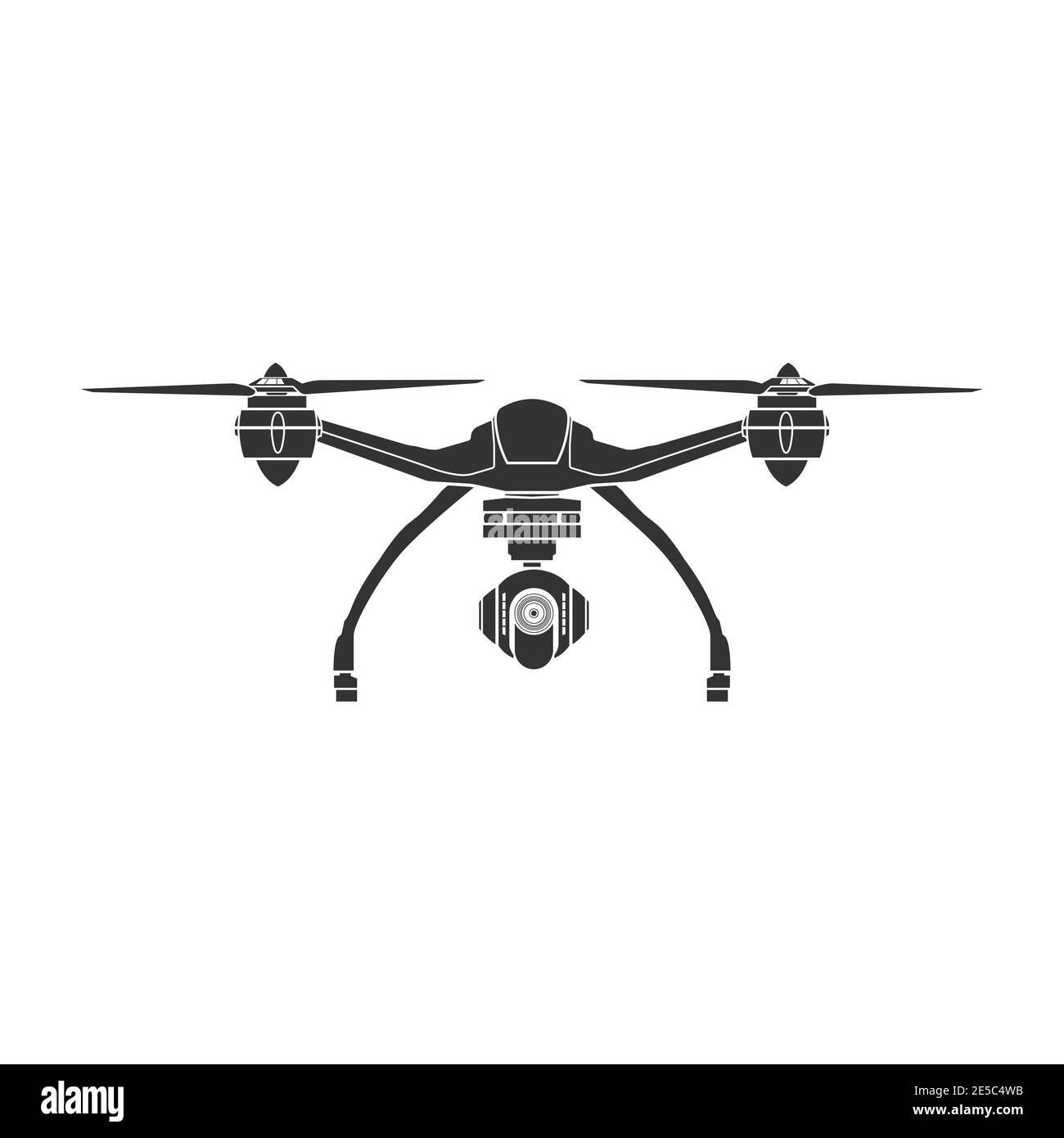 Icona di un drone professionale. Quadrocopter con fotocamera per riprese fotografiche e video. Illustrazione Vettoriale