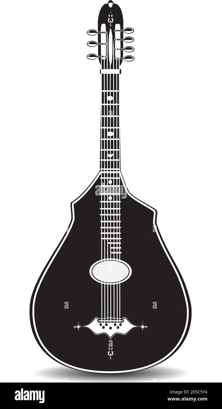 Chitarra acustica classica Vector in bianco e nero Illustrazione Vettoriale