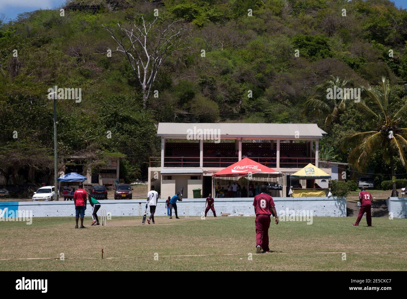 domenica gioco di cricket woburn sud grenada ventosa isole ovest indie Foto Stock