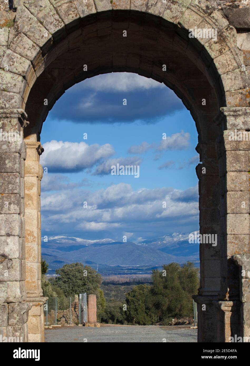 Porta di Tetrapylon di Caparra, città romana, Caceres, Extremadura, Spagna Foto Stock