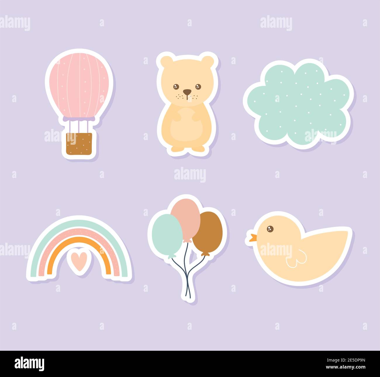 set di icone carine su uno sfondo viola chiaro Illustrazione Vettoriale