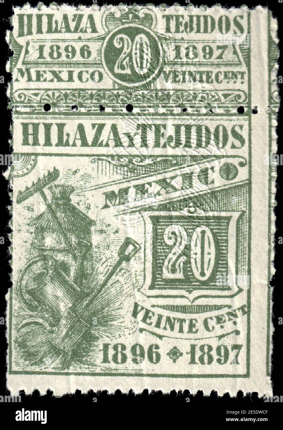 Messico 1896-97 20c timbro di entrata dei filati e dei tessili F21. Foto Stock