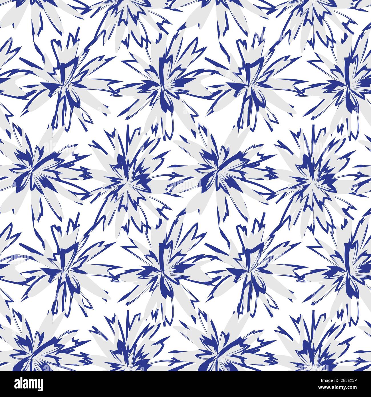 Pennelli blu floreali con pennellate sfondo senza cuciture per stampe di moda, grafica, sfondi e artigianato Foto Stock
