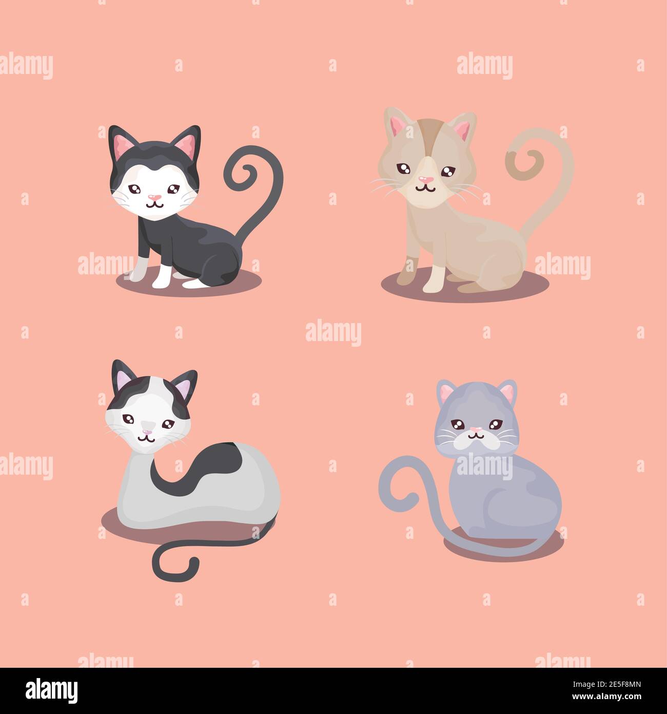 icone pet set, immagine vettoriale di diversi animali seduti felino gatto Illustrazione Vettoriale