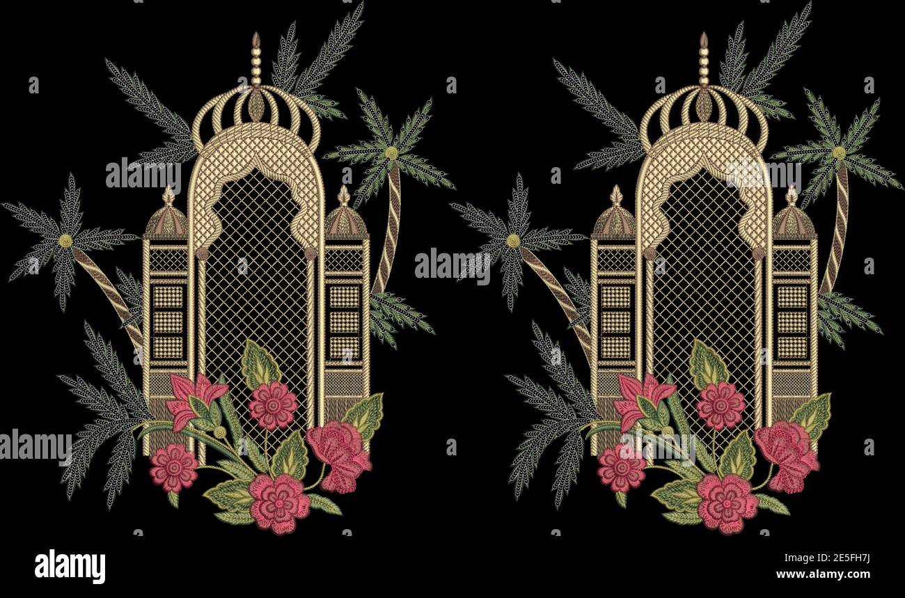 Tradizione Mughal Motif Fiori fantasy Foto Stock