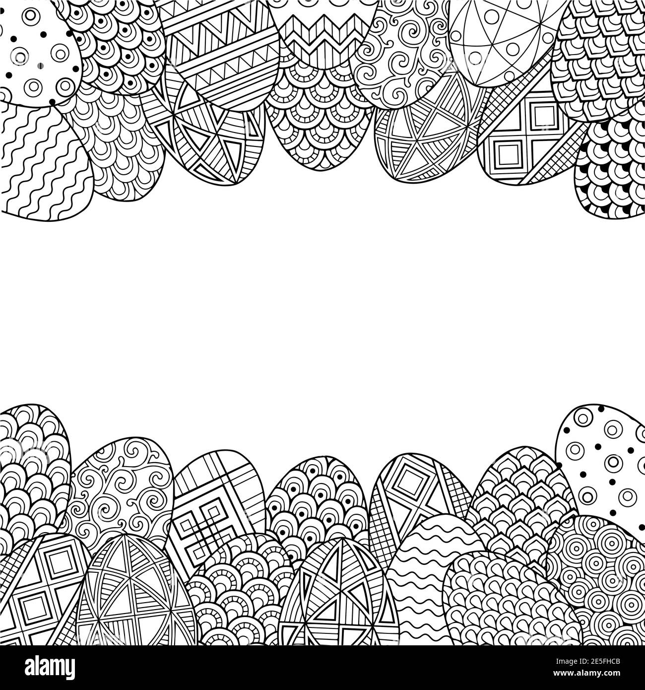 Buona Pasqua. Cornice con uova di pasqua bianche e nere. Libro da colorare per adulti per relax e meditazione. Elementi isolati vettoriali Illustrazione Vettoriale