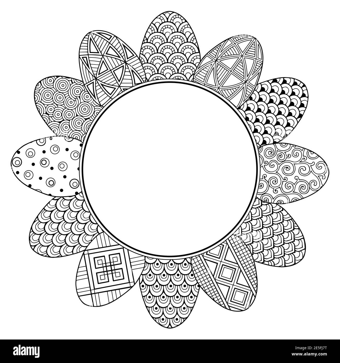 Buona Pasqua. Cornice con uova di pasqua bianche e nere. Libro da colorare per adulti per relax e meditazione. Elementi isolati vettoriali Illustrazione Vettoriale