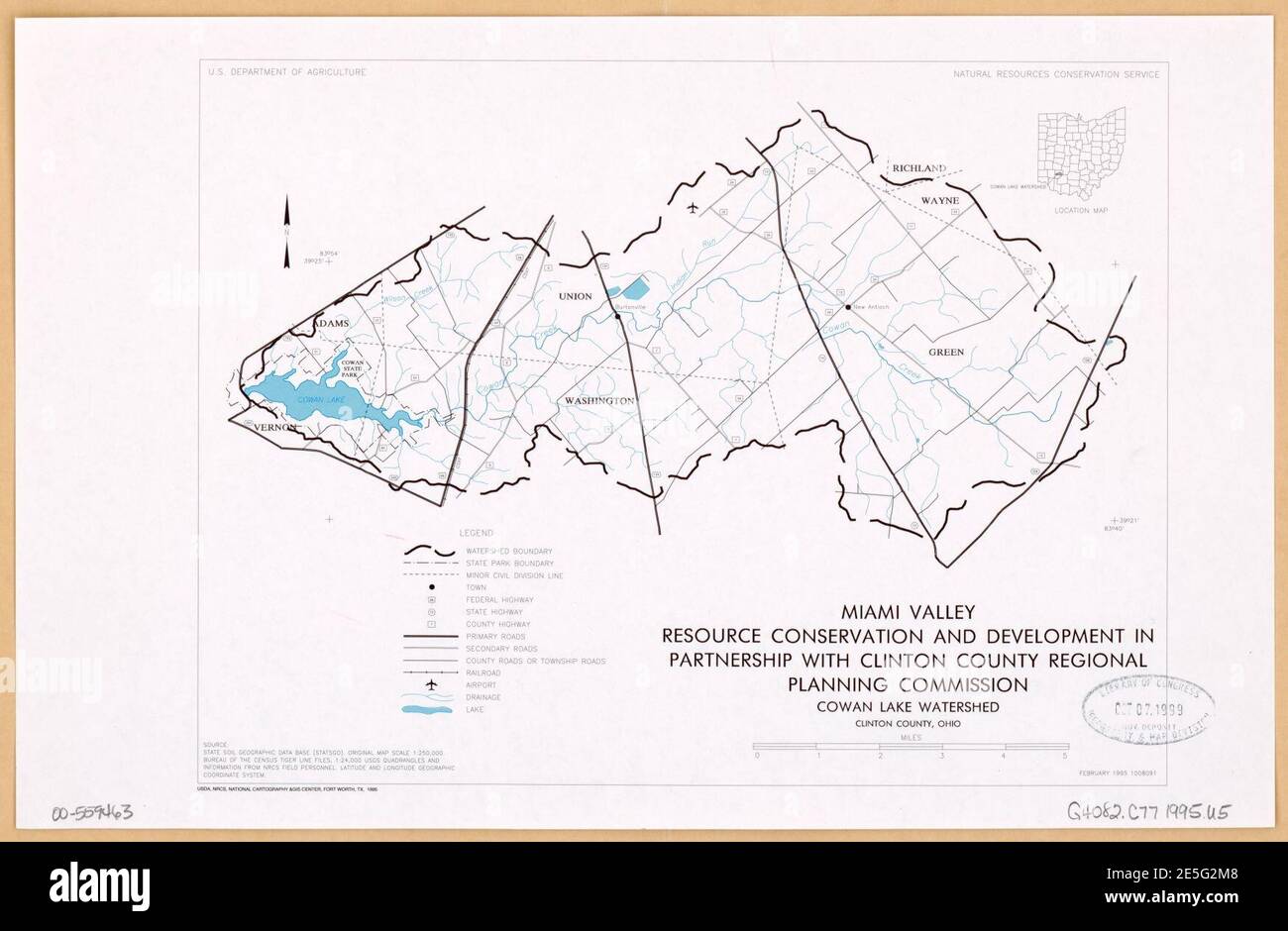 Conservazione e sviluppo delle risorse della Miami Valley in collaborazione con la Commissione Regionale per la Pianificazione della Contea di Clinton, Cowan Lake Watershed, Clinton County, Ohio Foto Stock