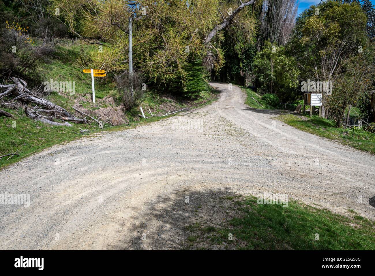 Strada di campagna vicino a Pongaroa, distretto di Tararua, Isola del Nord, Nuova Zelanda Foto Stock