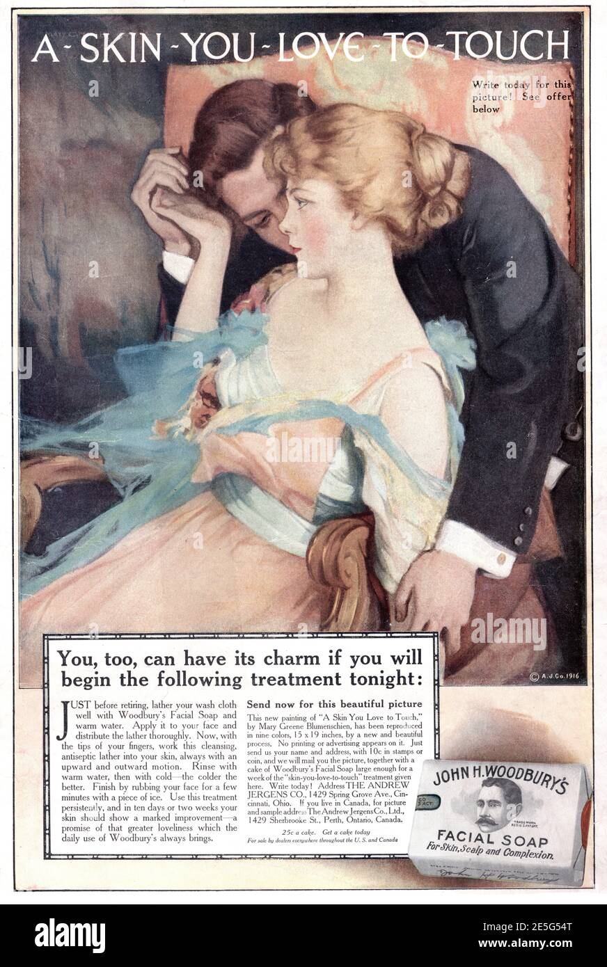 "A Skin You Love to Touch" Annuncio vintage della rivista The Delineator Magazine, agosto 1916 Foto Stock