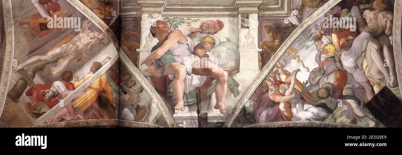 Michelangelo Buonarroti - affreschi sopra la parete dell'altare - Foto Stock