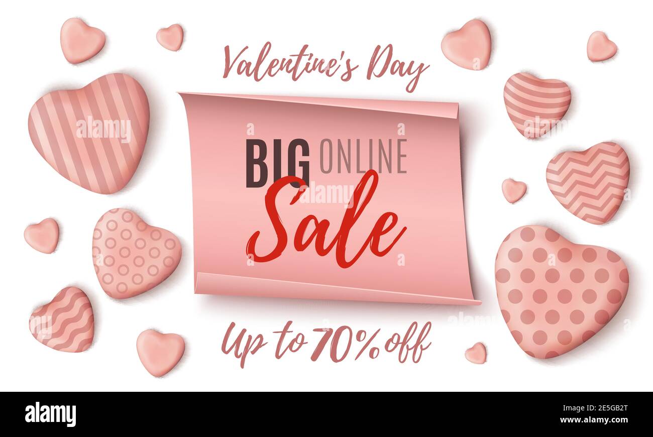 Modello di sfondo della vendita online Big San Valentino. Illustrazione Vettoriale