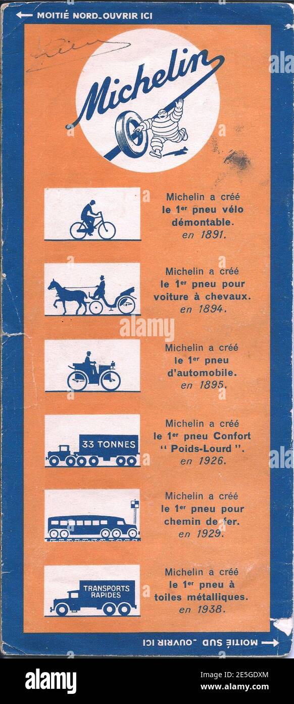 Mappa Michelin sul retro del 1940. Foto Stock