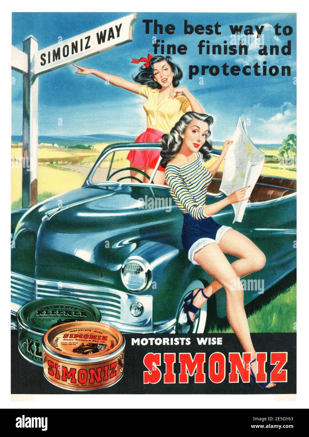 1950 Pubblicità della rivista britannica Simoniz Foto Stock