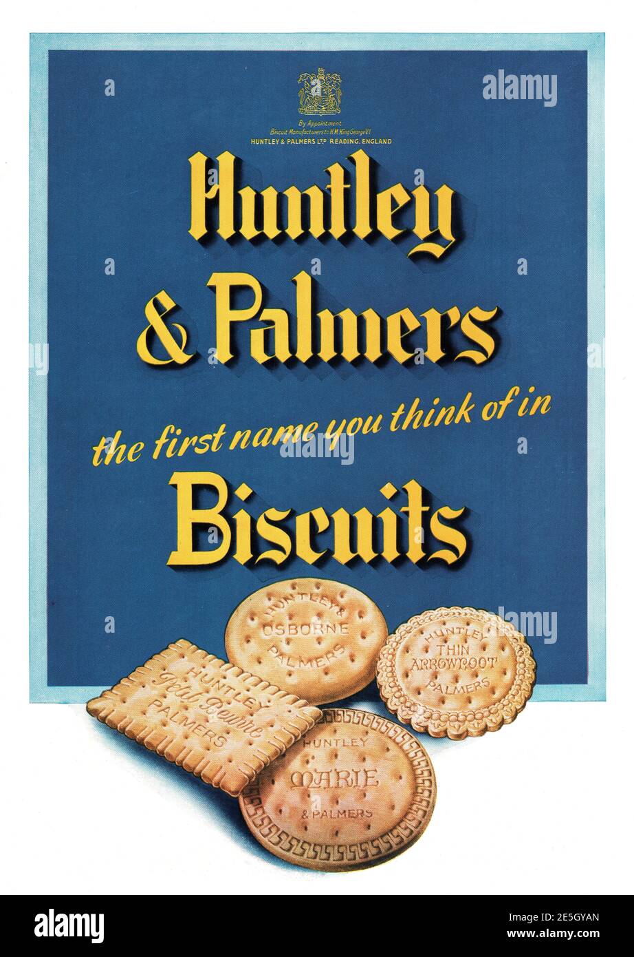 1950 UK Pubblicità Huntley e Palmers biscotti Foto Stock