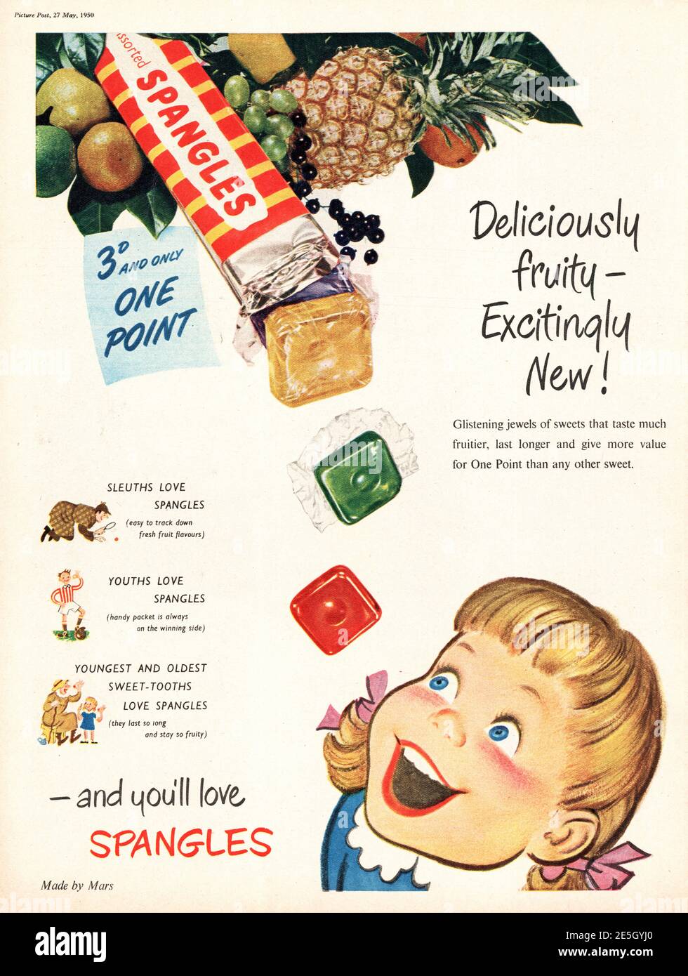 1950 UK Pubblicità Spangles dolci Foto Stock