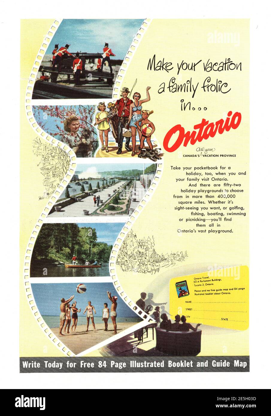 1950 US Advert Ontario Province Travel Foto Stock