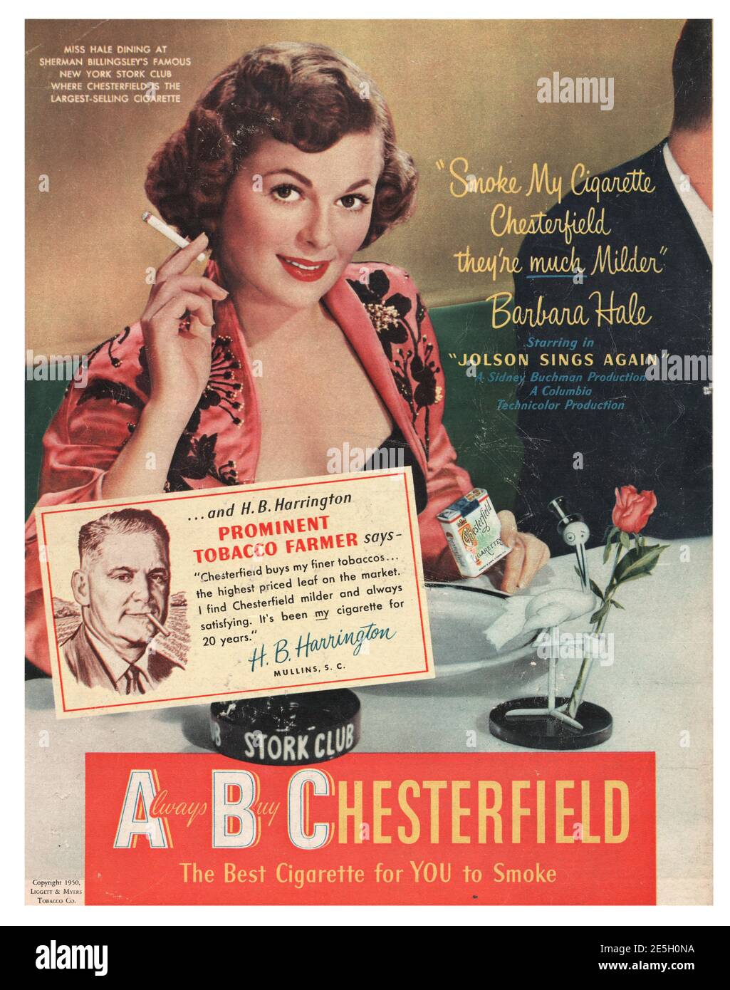 1950 U.S. Magazine Chesterfield cigerette Advertt Foto Stock