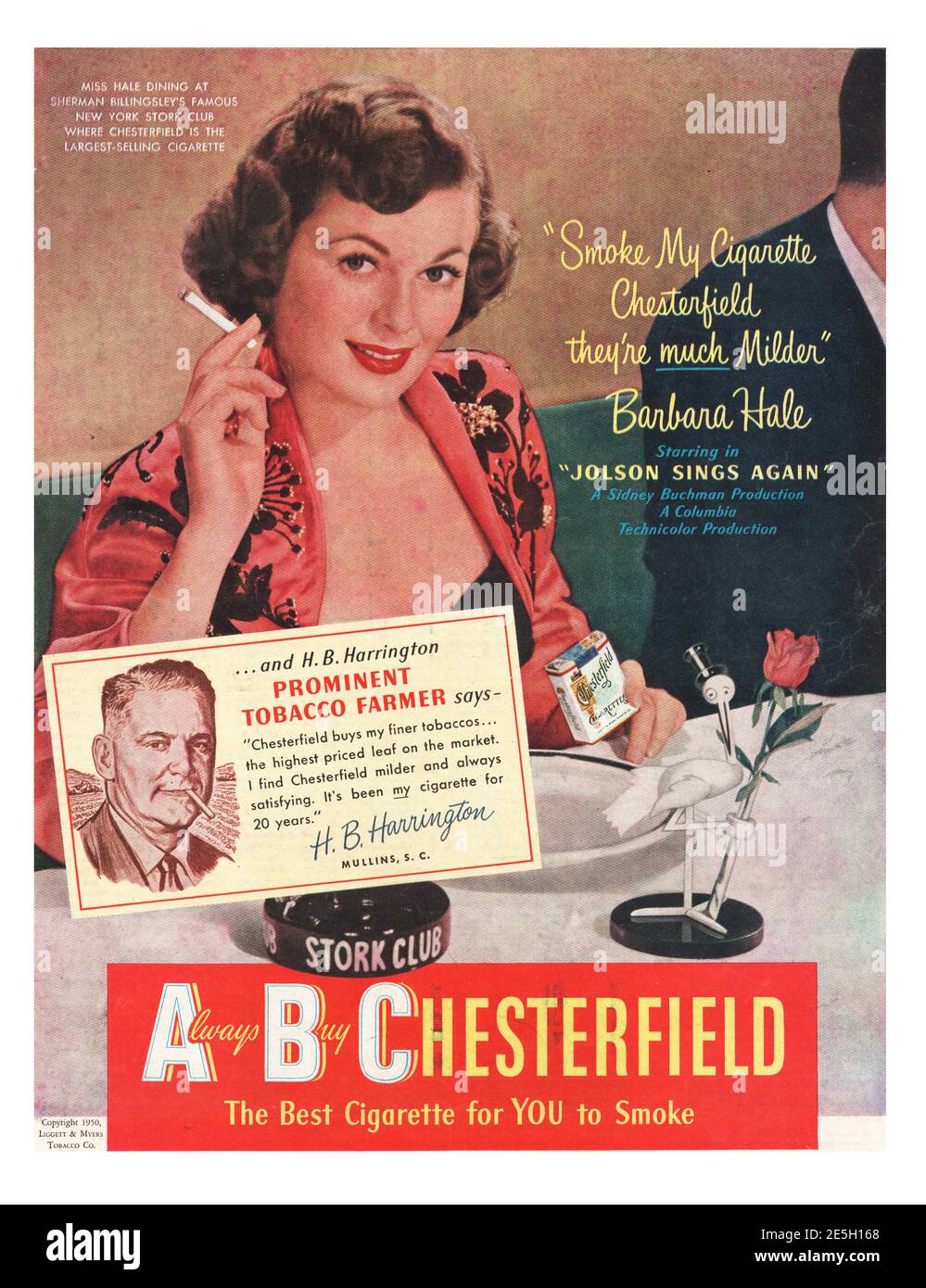 1950 U.S. Magazine Chesterfield cigerette Advertt Foto Stock