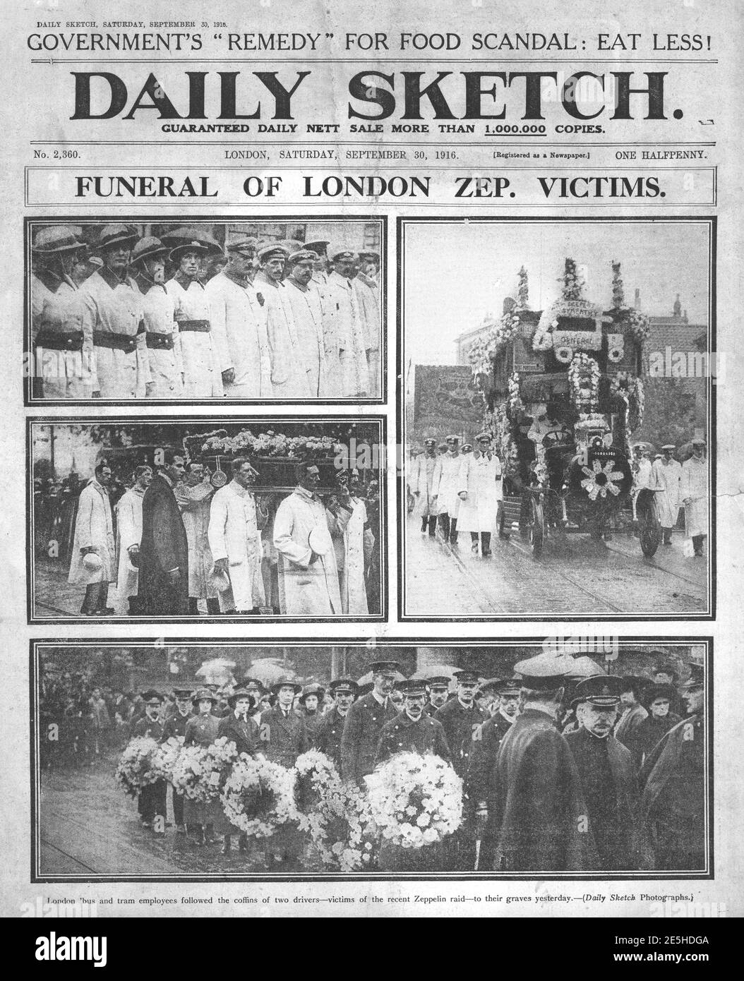 1916 funerale di schizzo giornaliero delle vittime di Londra Zeppelin Foto Stock