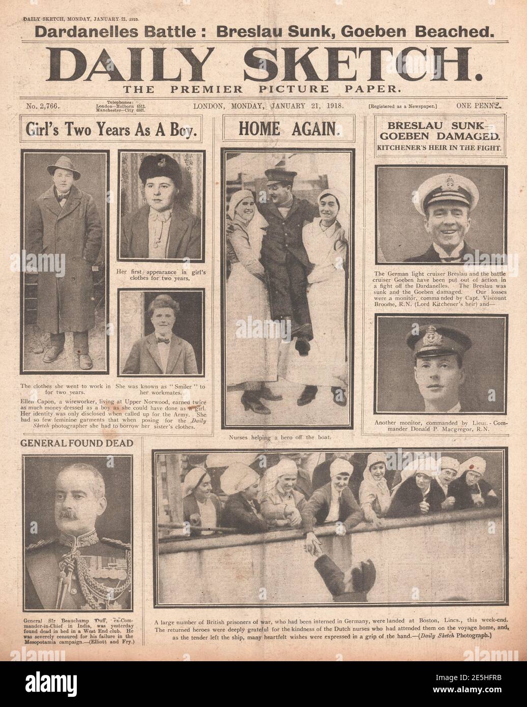 1918 Daily Sketch prigionieri di guerra che ritornano in Inghilterra Foto Stock