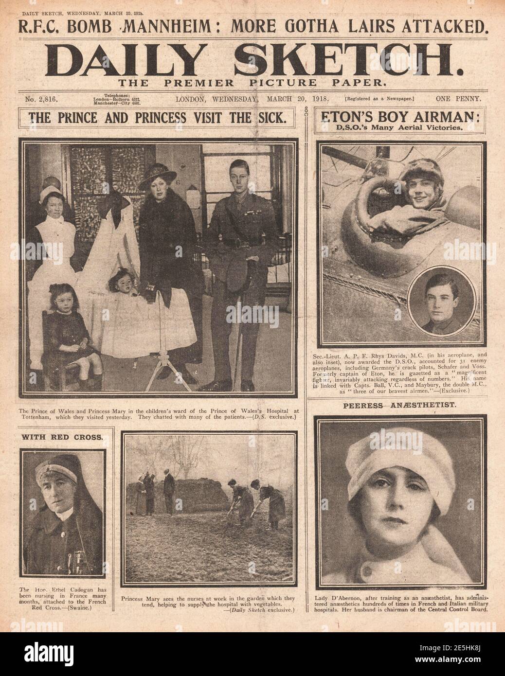 1918 Daily Sketch Prince of Wales visita l'ospedale di Tottenham Foto Stock