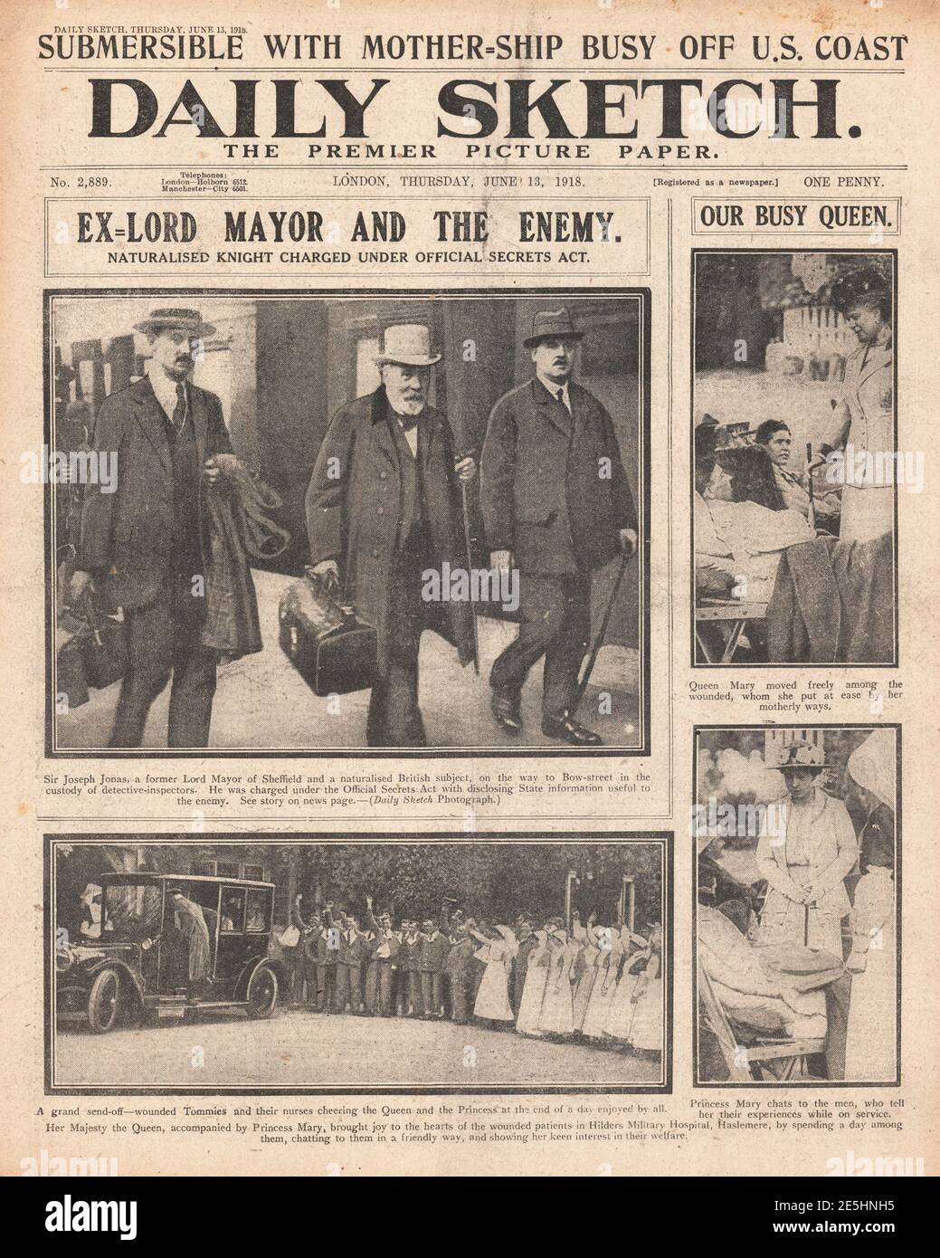 1918 Daily Sketch Joseph Jonas accusato ai sensi del Official Secrets Act Foto Stock