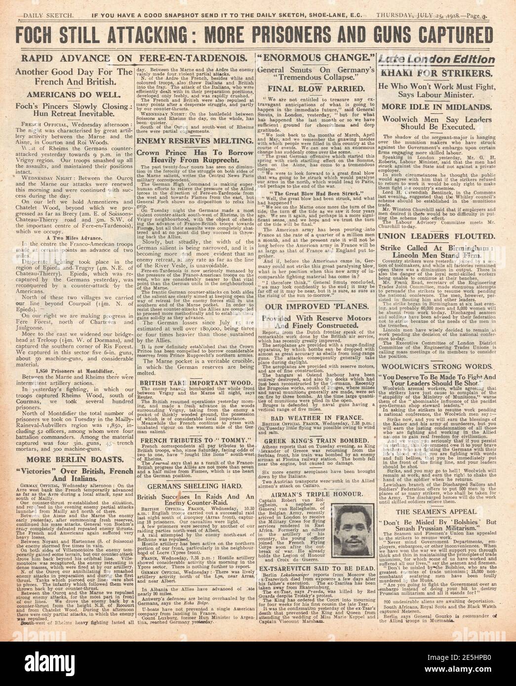 1918 Daily Sketch attacco militare francese sul fronte occidentale Foto Stock