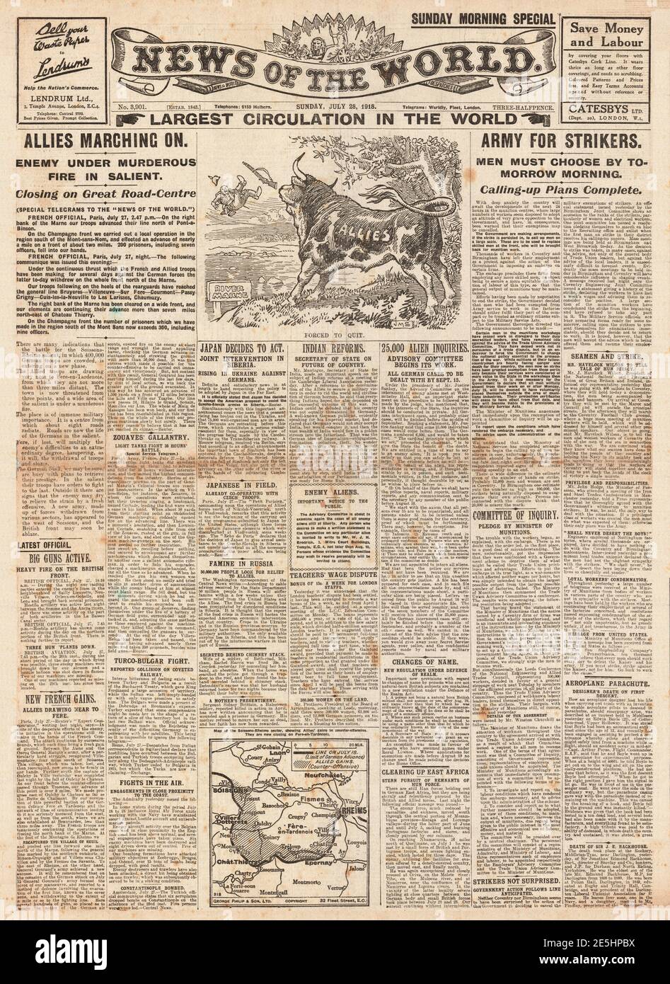 1918 le notizie degli Alleati del mondo avanzano sul fronte occidentale Foto Stock