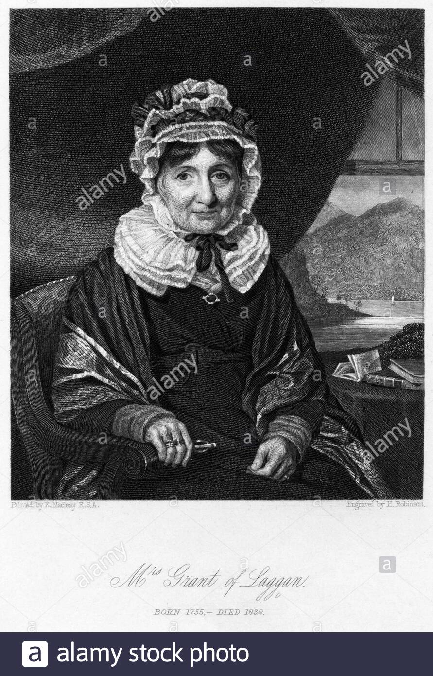 Anne Grant di Laggan, 1755 – 1838, è stata una poeta e autrice scozzese più conosciuta per la sua collezione di poesie perlopiù biografiche memorie di una signora americana, illustrazione d'epoca del 1880 Foto Stock
