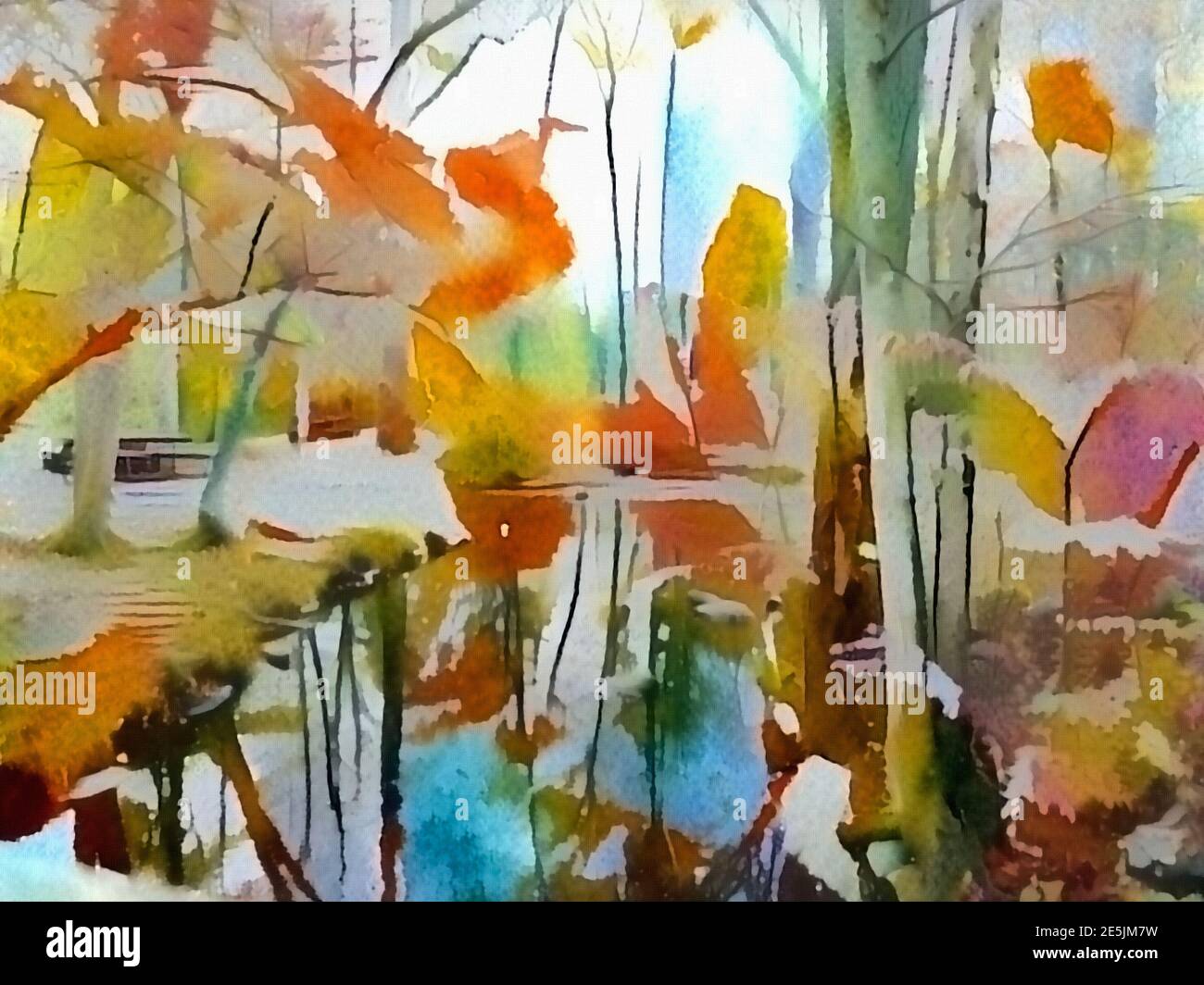 Foresta astratta in colori pastello. Pittura digitale Foto Stock