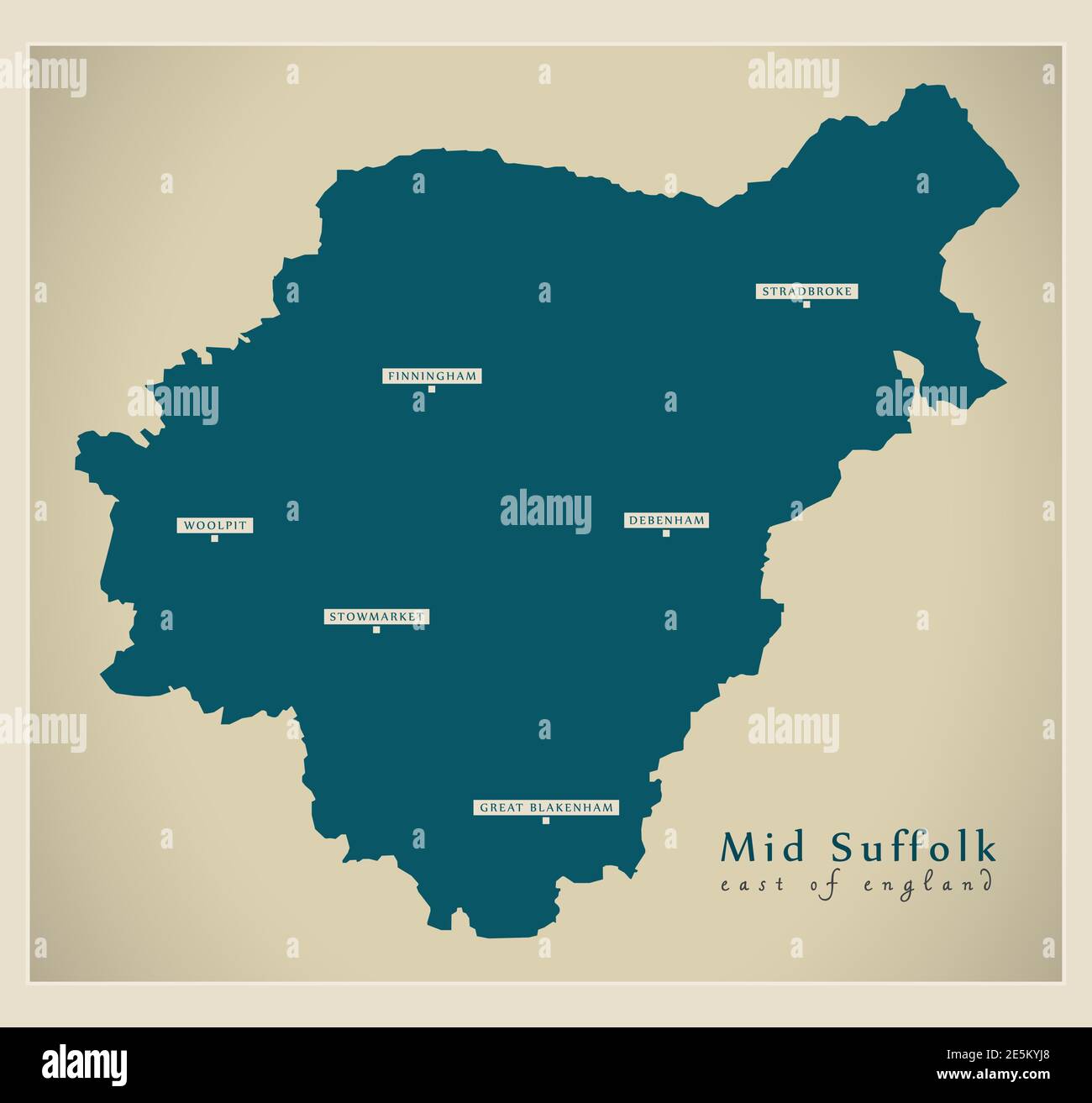 Mappa del distretto di Mid Suffolk - Inghilterra UK Illustrazione Vettoriale
