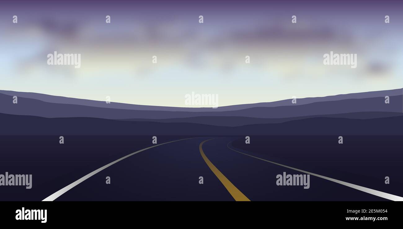 Asfalto direzione strada montagne di notte vettore illustrazione EPS10 Illustrazione Vettoriale