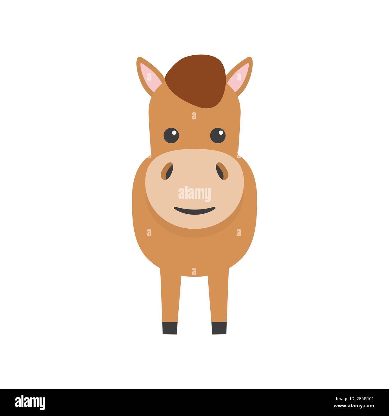 Cavallo piatto carattere. Carino animale da fattoria. Immagine vettoriale cartoon isolata su bianco Illustrazione Vettoriale