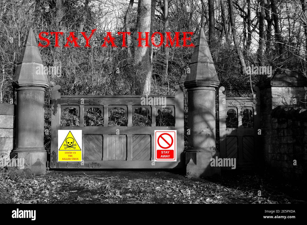 Rimani a casa tenere fuori e fermare la diffusione di coronavirus il virus mortale Foto Stock