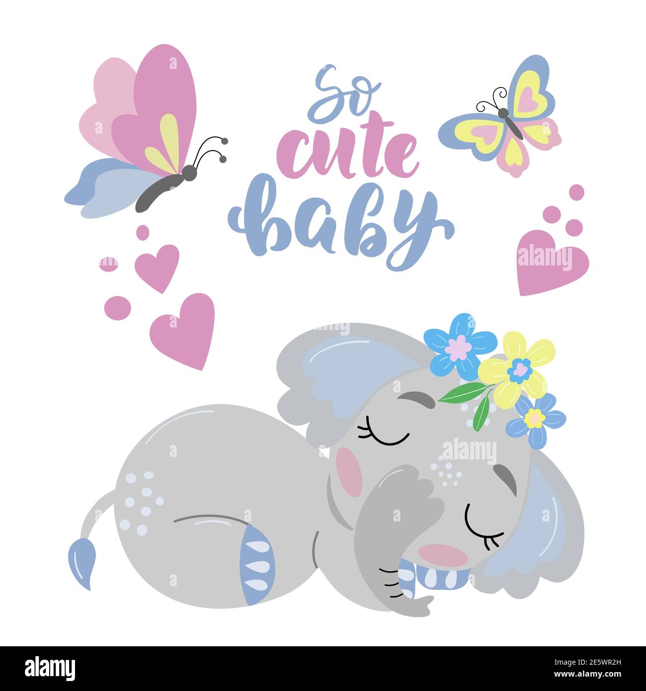 Elefante cartoon con iscrizione - così cute bambino Illustrazione Vettoriale