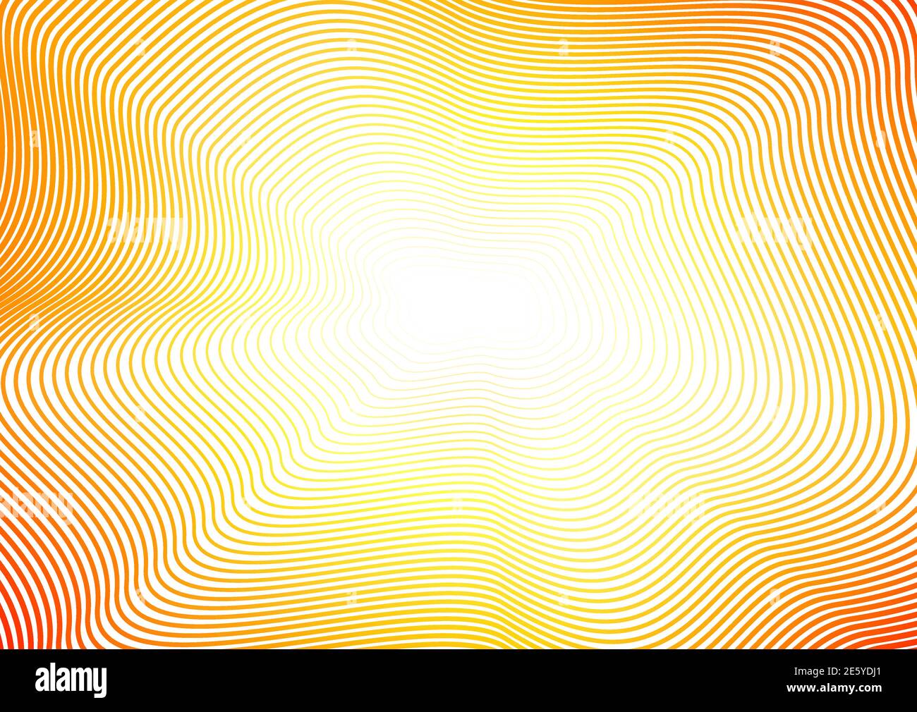 Linee ondulate, arancione, giallo, gradiente rosso. Onde lucide. Astratto sfondo soleggiato. Pattern line art, effetto flash. Progettazione di fotogrammi vettoriali. EPS10 Illustrazione Vettoriale