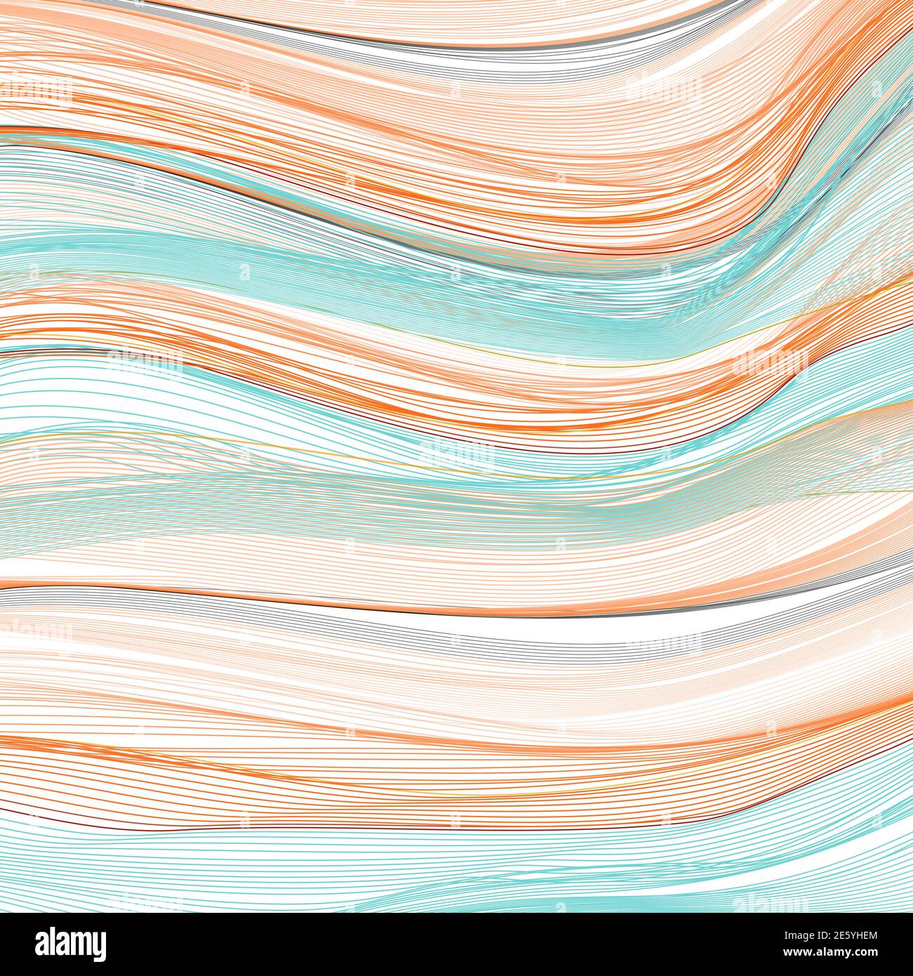 Curve a squiggle turchesi e arancioni. Strisce sottili multicolore. Sfondo astratto. Modello di rete. Disegno grafico vettoriale. Linee ondulate dinamiche. EPS10 Illustrazione Vettoriale