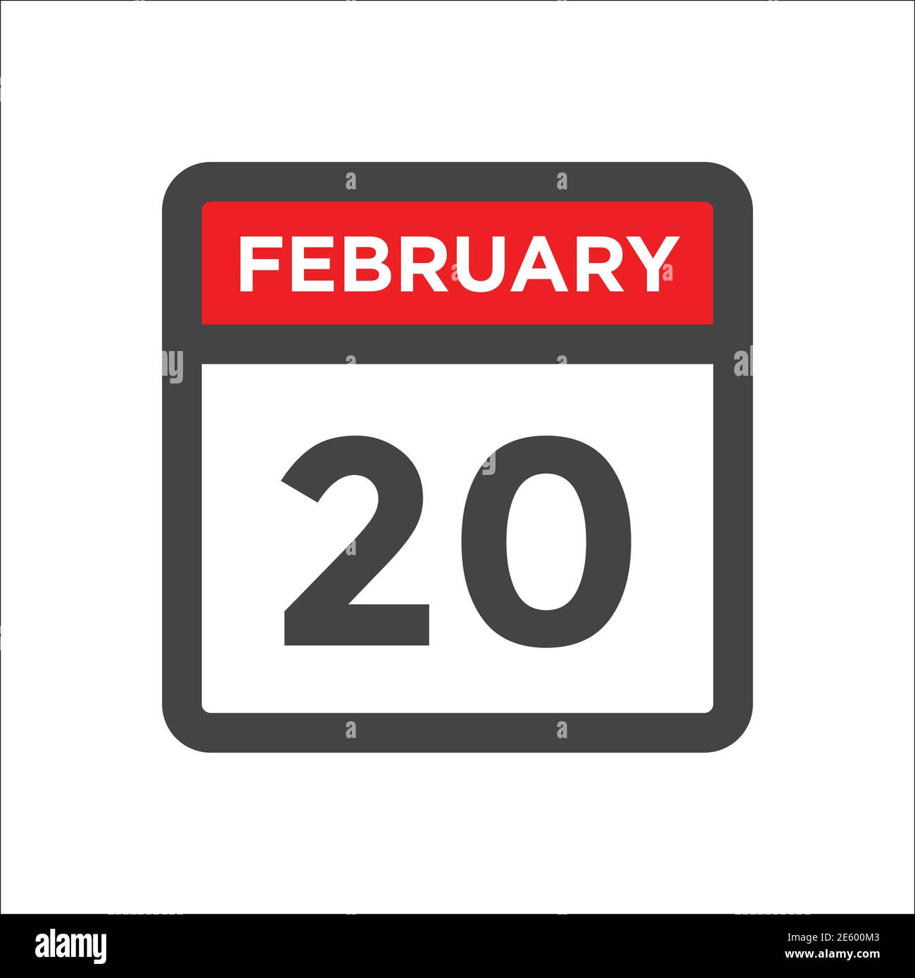 Icona del calendario di febbraio 20 con giorno e mese Illustrazione Vettoriale