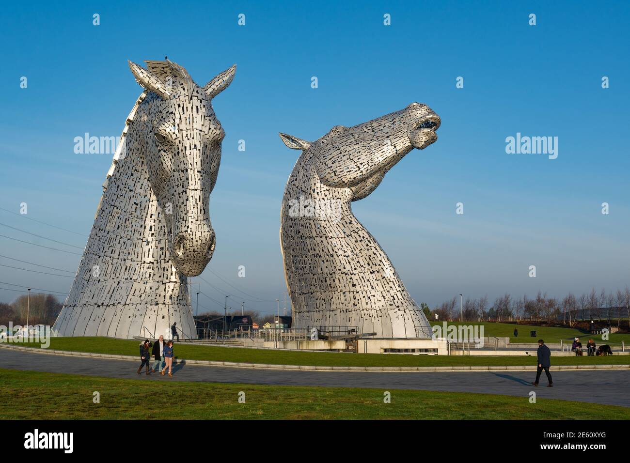The Kelpies di Andy Scott, Helix Park, Falkirk, Scozia, Regno Unito Foto Stock