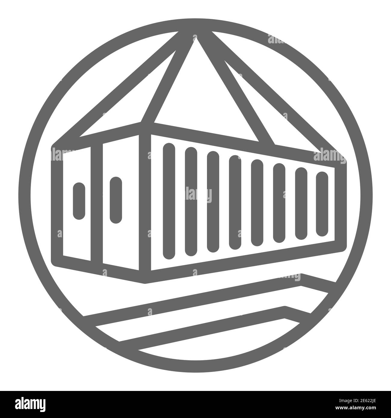 Icona della linea del contenitore di sollevamento, simbolo di consegna, simbolo del vettore del contenitore di carico del gancio della gru su sfondo bianco, icona della puleggia in stile contorno per i dispositivi mobili Illustrazione Vettoriale