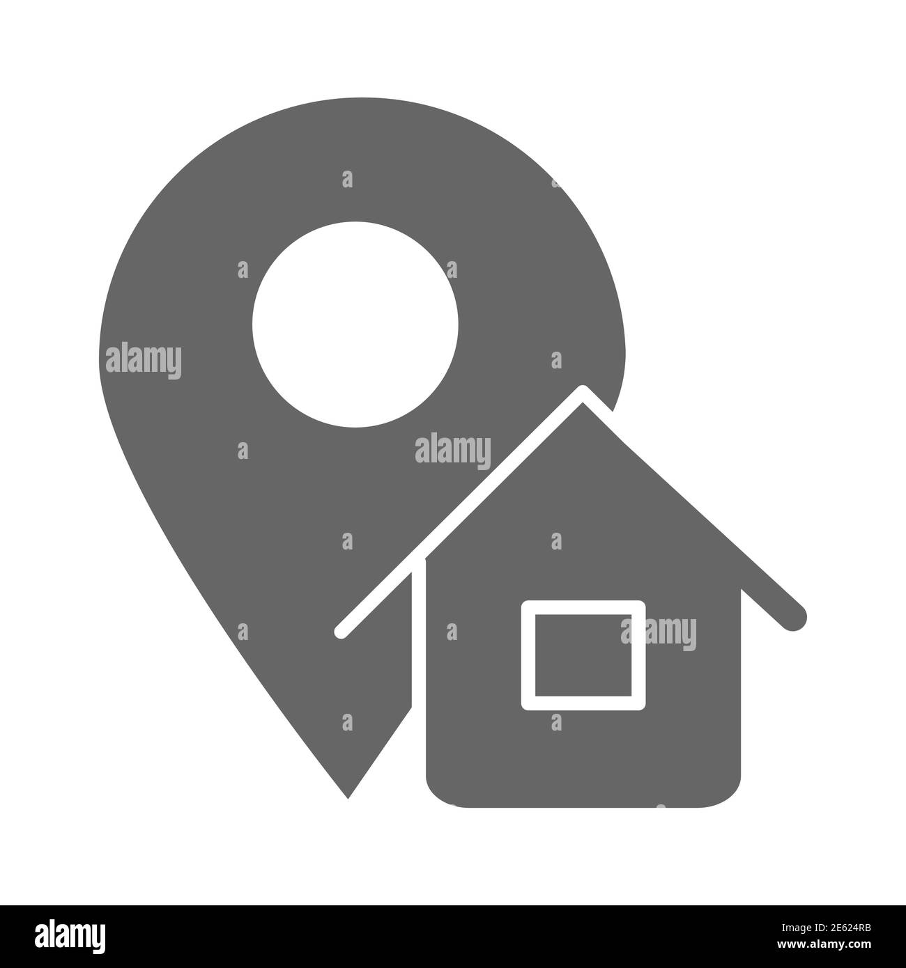 Icona del solido dell'indirizzo, simbolo di logistica, puntatore della mappa con il simbolo del vettore della casa su sfondo bianco, icona della posizione dell'indirizzo di casa in stile glifo per dispositivi mobili Illustrazione Vettoriale