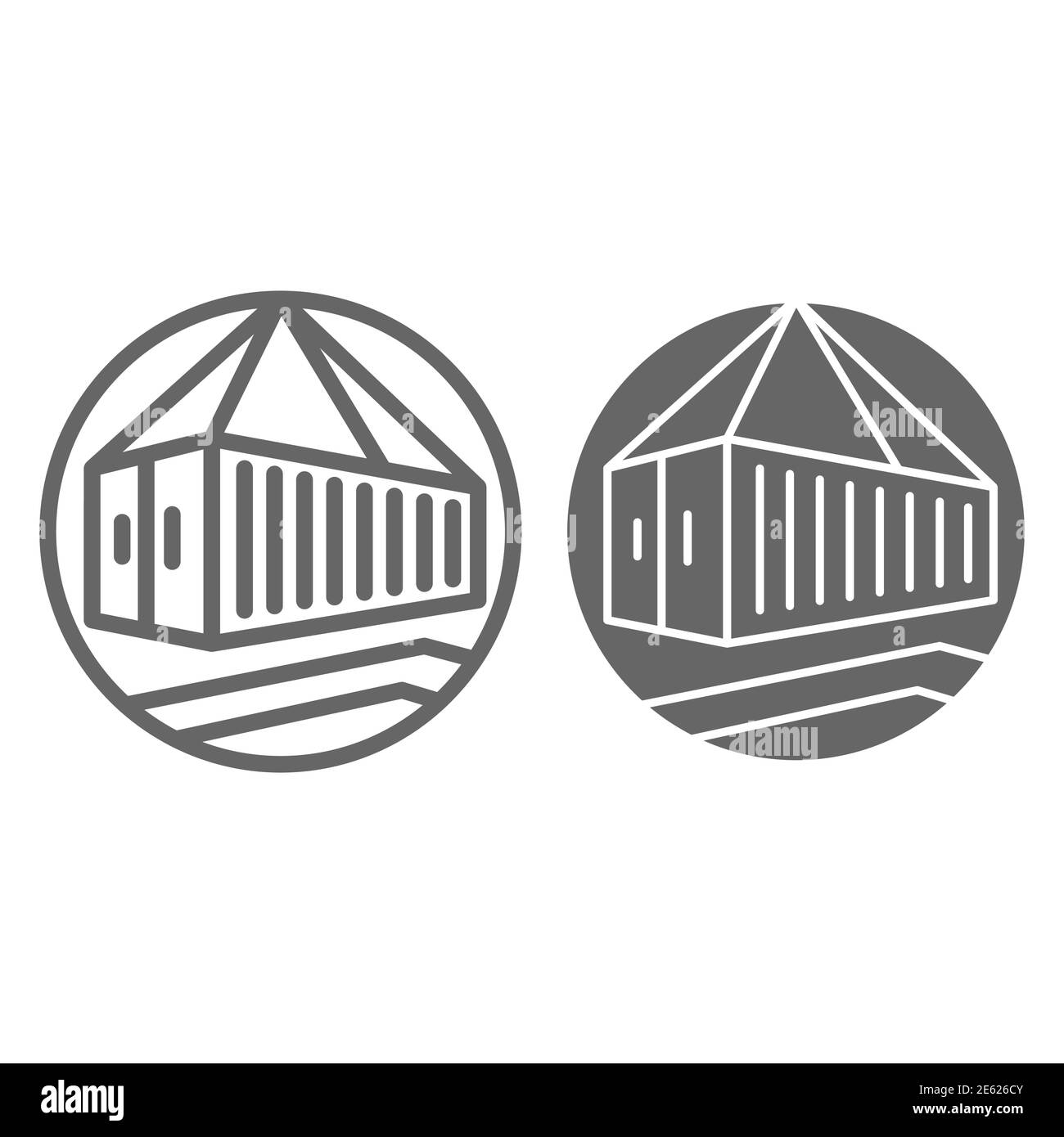 Linea del contenitore di sollevamento e icona continua, simbolo di consegna, simbolo del vettore del contenitore di carico del gancio della gru su sfondo bianco, icona della puleggia in stile contorno per Illustrazione Vettoriale