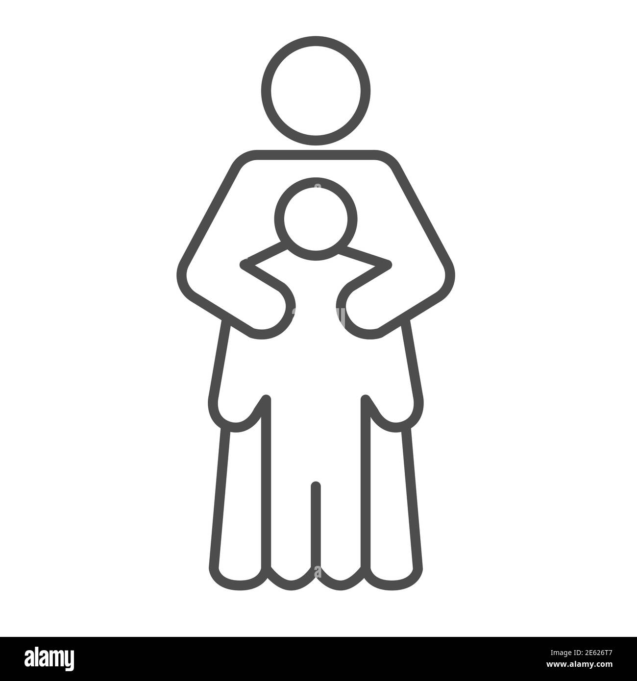 Mamma che protegge il suo bambino sottile linea icona, 1 ° giugno bambini protezione giorno concetto, madre abbracci figlio vettore segno su sfondo bianco, la cura della madre circa Illustrazione Vettoriale