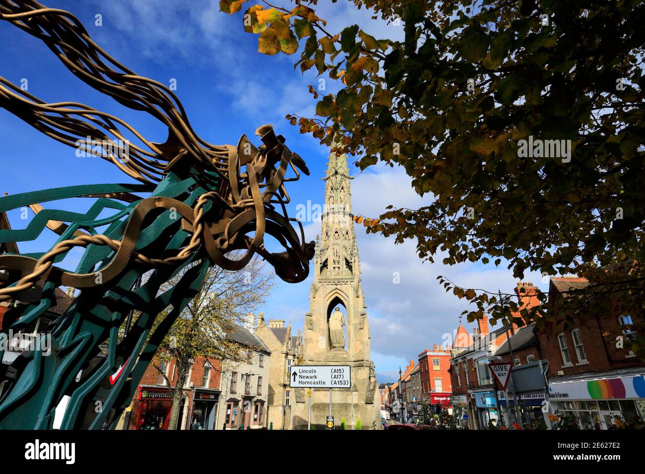 L'Handley monumento, Sleaford città mercato, Lincolnshire, England, Regno Unito Foto Stock