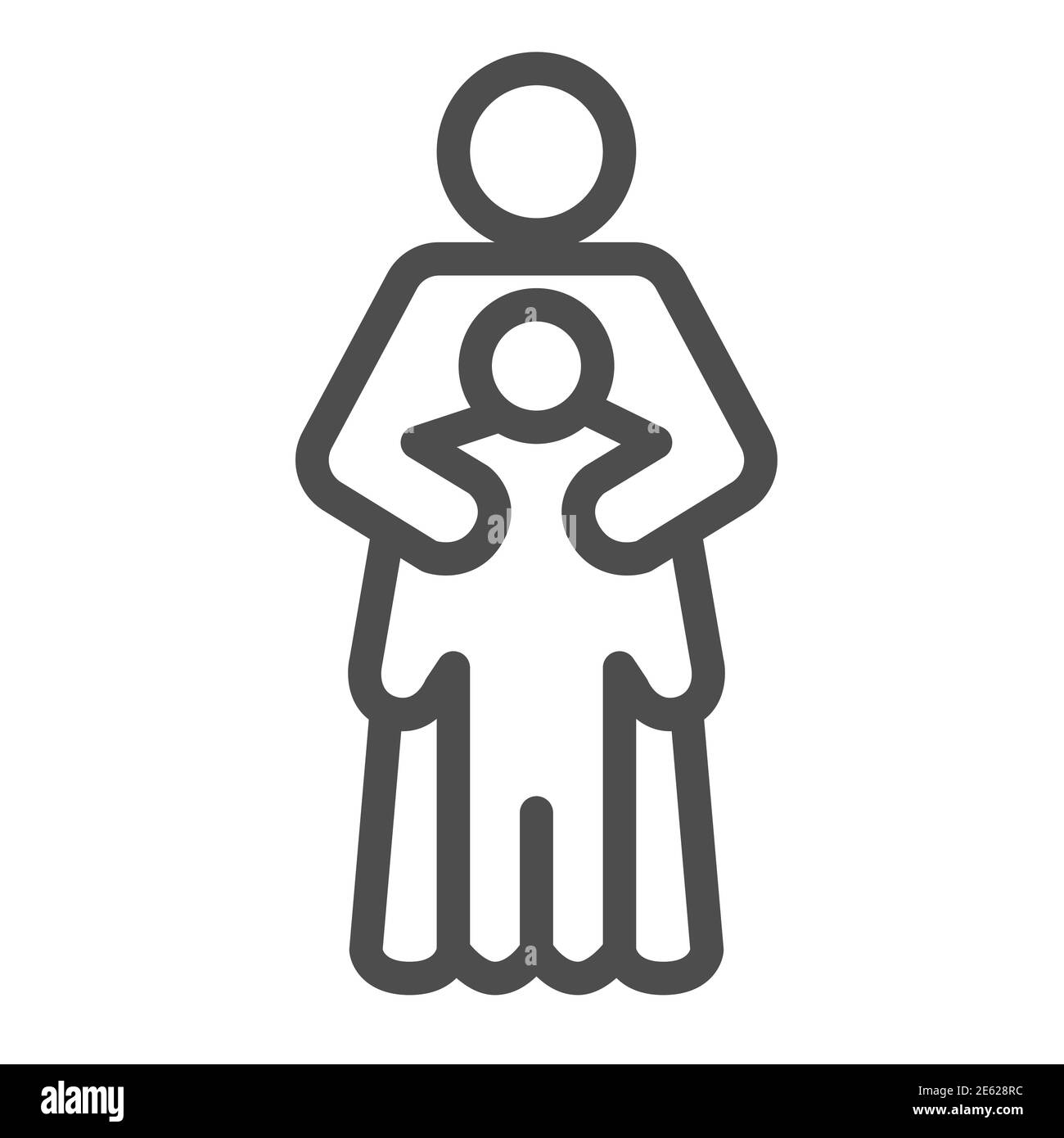 Mamma che protegge il suo bambino icona linea, 1 ° giugno bambini protezione giorno concetto, madre abbracci figlio vettore segno su sfondo bianco, madre cura di lei Illustrazione Vettoriale