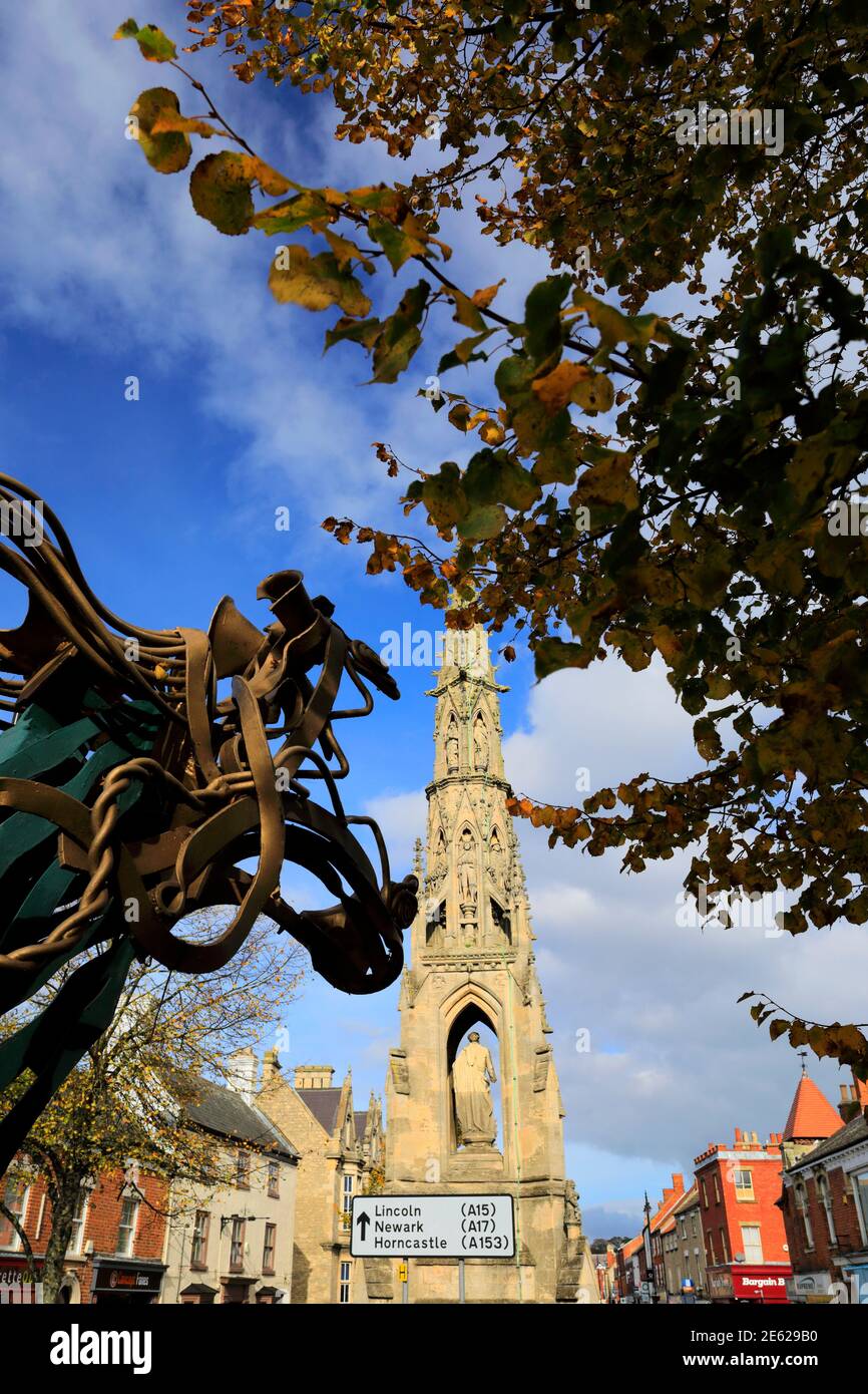 L'Handley monumento, Sleaford città mercato, Lincolnshire, England, Regno Unito Foto Stock