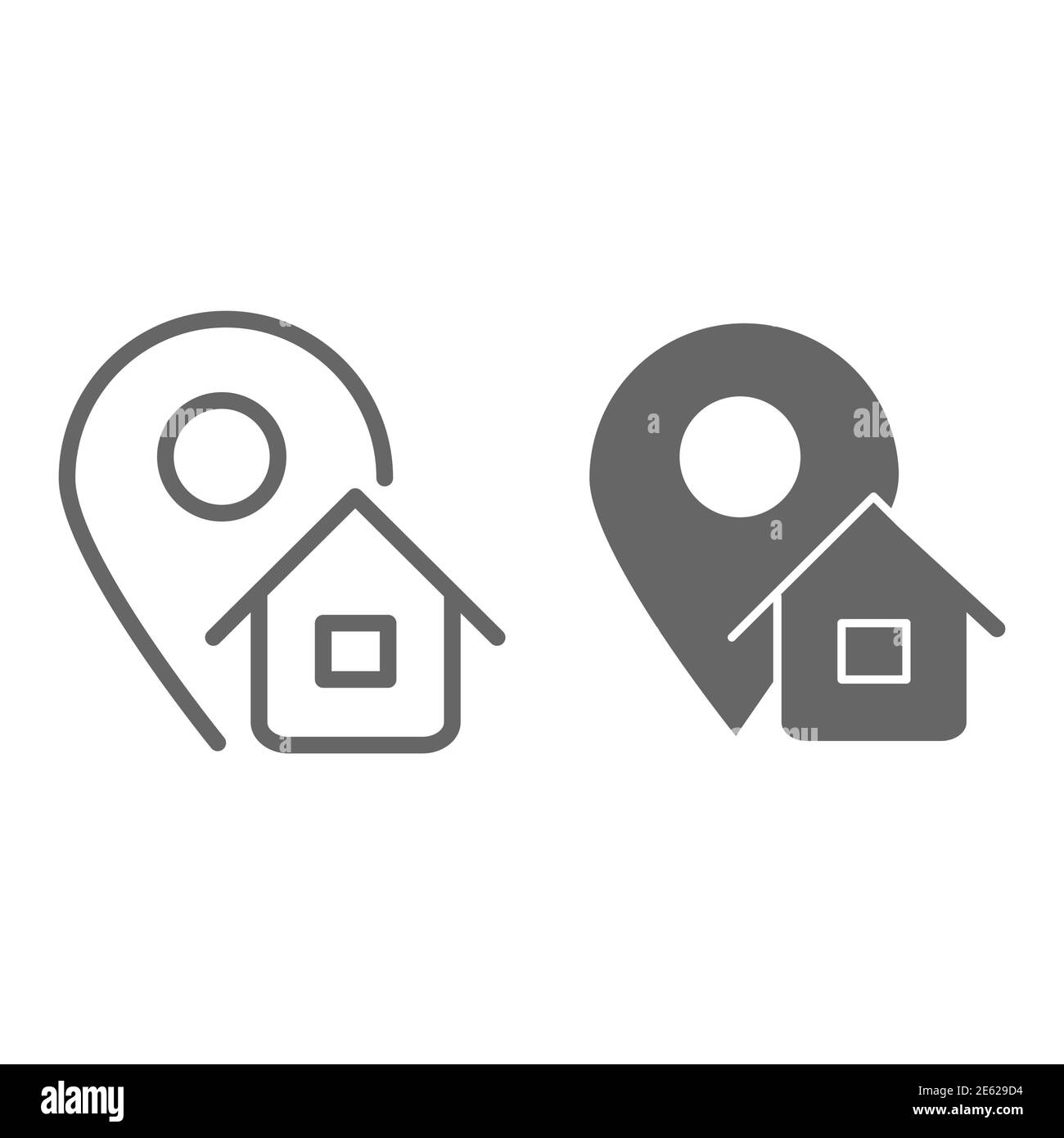 Riga indirizzo e icona continua, simbolo di logistica, puntatore mappa con simbolo vettore casa su sfondo bianco, icona posizione indirizzo casa in stile contorno per Illustrazione Vettoriale