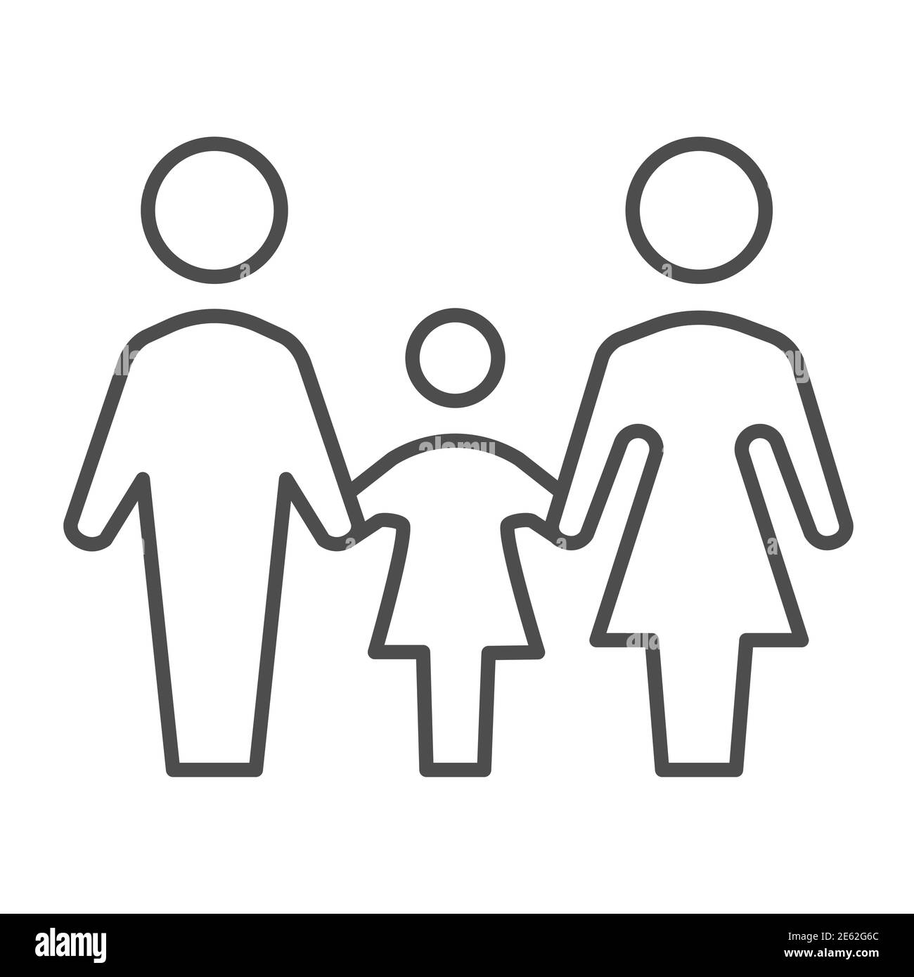 Famiglia sottile icona linea, 1 ° giugno bambini protezione giorno concetto, Madre, padre e figlia segno su sfondo bianco, genitori con bambino simbolo in Illustrazione Vettoriale