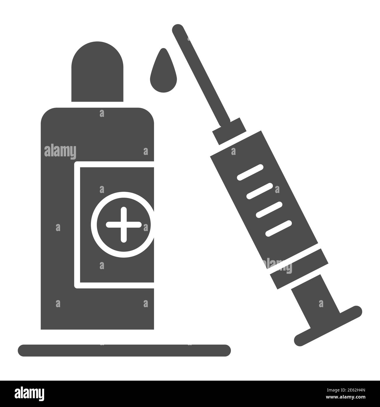 Siringa e flacone di vaccino icona solida, concetto di vaccinazione covid-19, segno di iniezione medica su sfondo bianco, flaconcino di medicina e icona siringa in Illustrazione Vettoriale